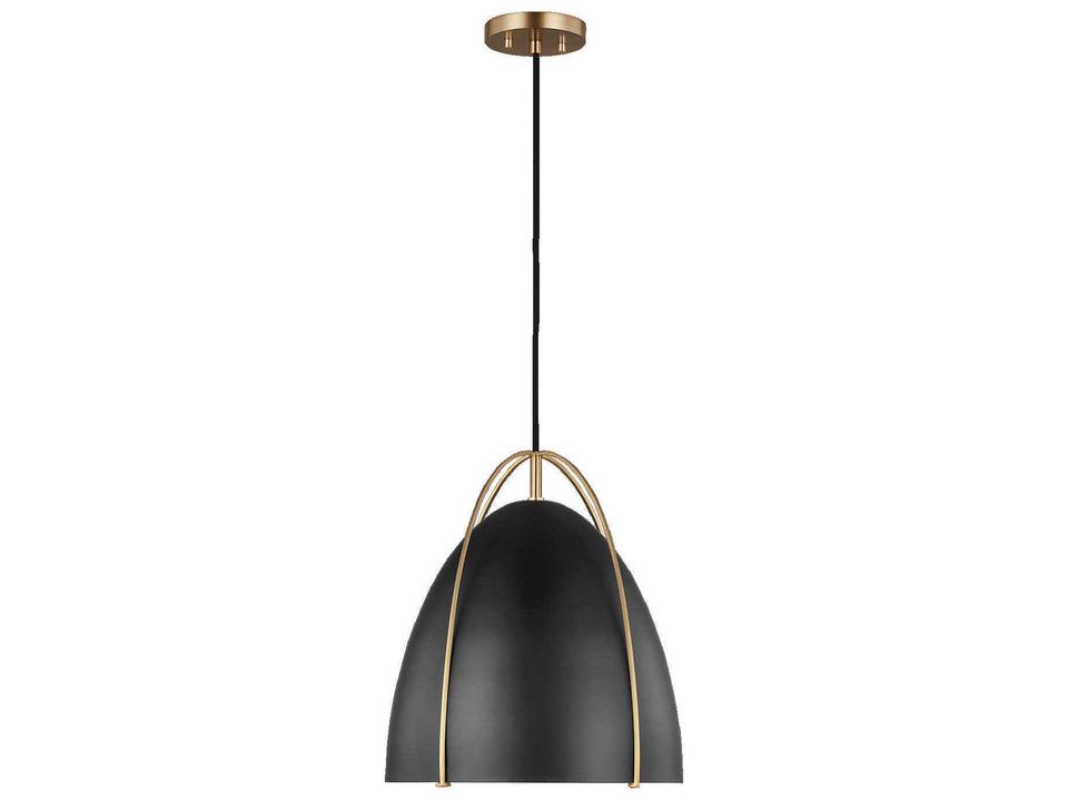 Norman Dome Pendant Light in Satin Brass and Midnight Black