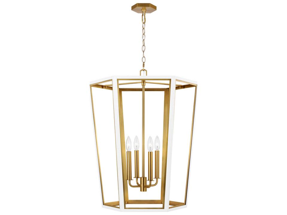 Curt 4-Light Lantern Chandelier in Matte White with Gold Accents
