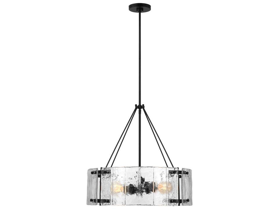 Calvert 4-Light Chandelier in Aged Iron with Clear Textured Glass