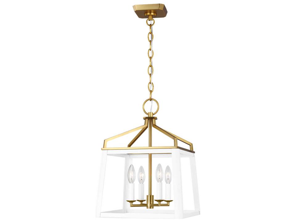 Carlow 4-Light Chandelier in Matte White with Burnished Brass Accents
