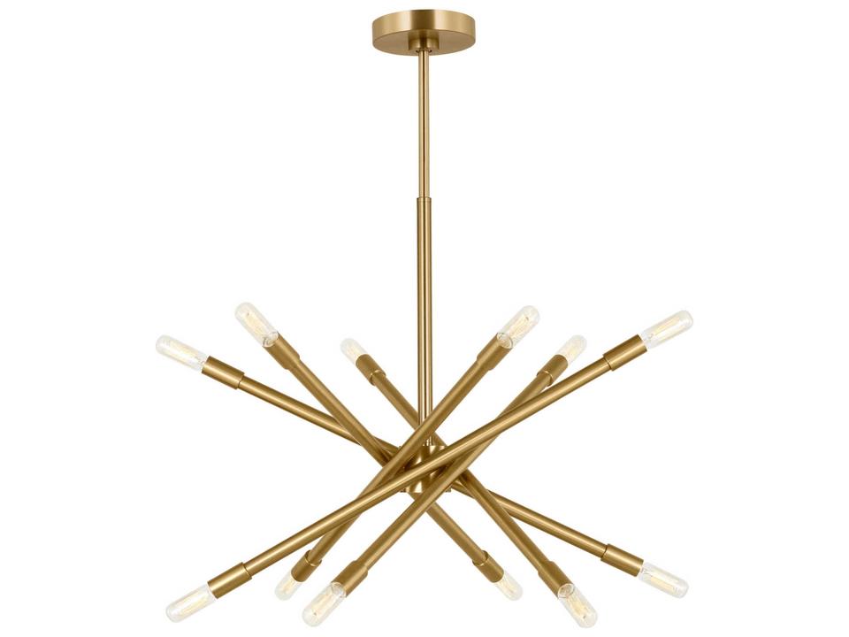 Eastyn 12-Light Chandelier in Burnished Brass Mid-Century Modern