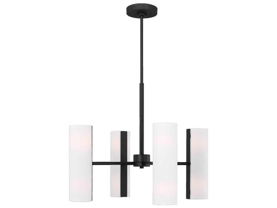 8-Light Capalino Chandelier in Midnight Black with White Linen Shades