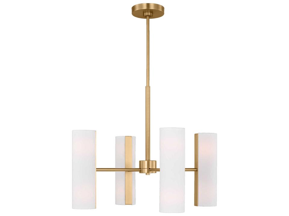 8-Light Capalino Chandelier in Satin Brass with White Linen Shades