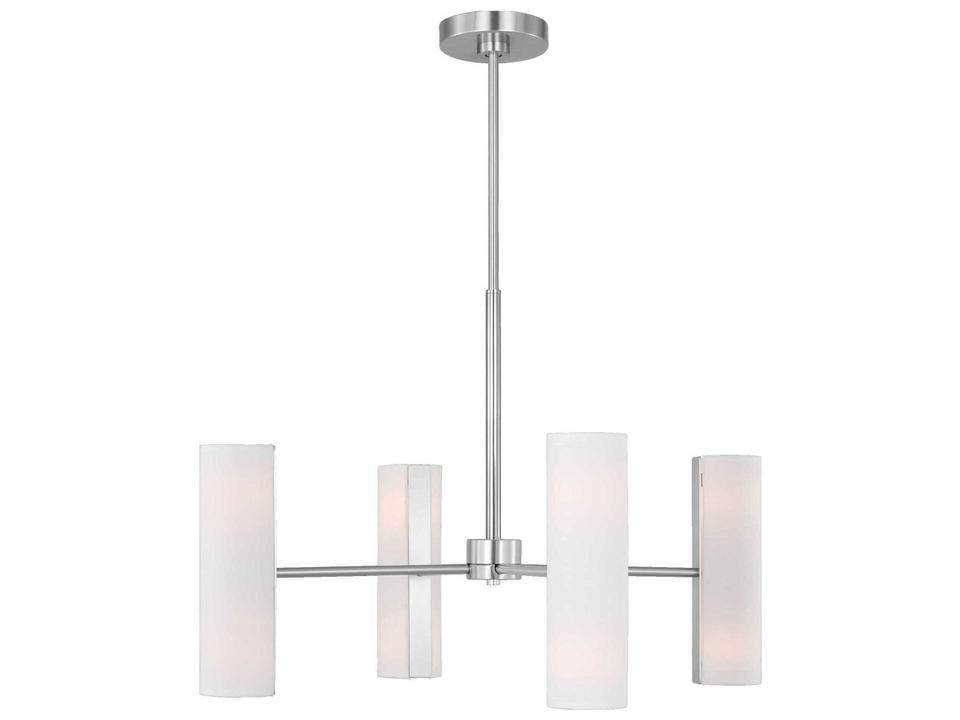 Capalino 8-Light Chandelier in Brushed Steel with White Linen Shades
