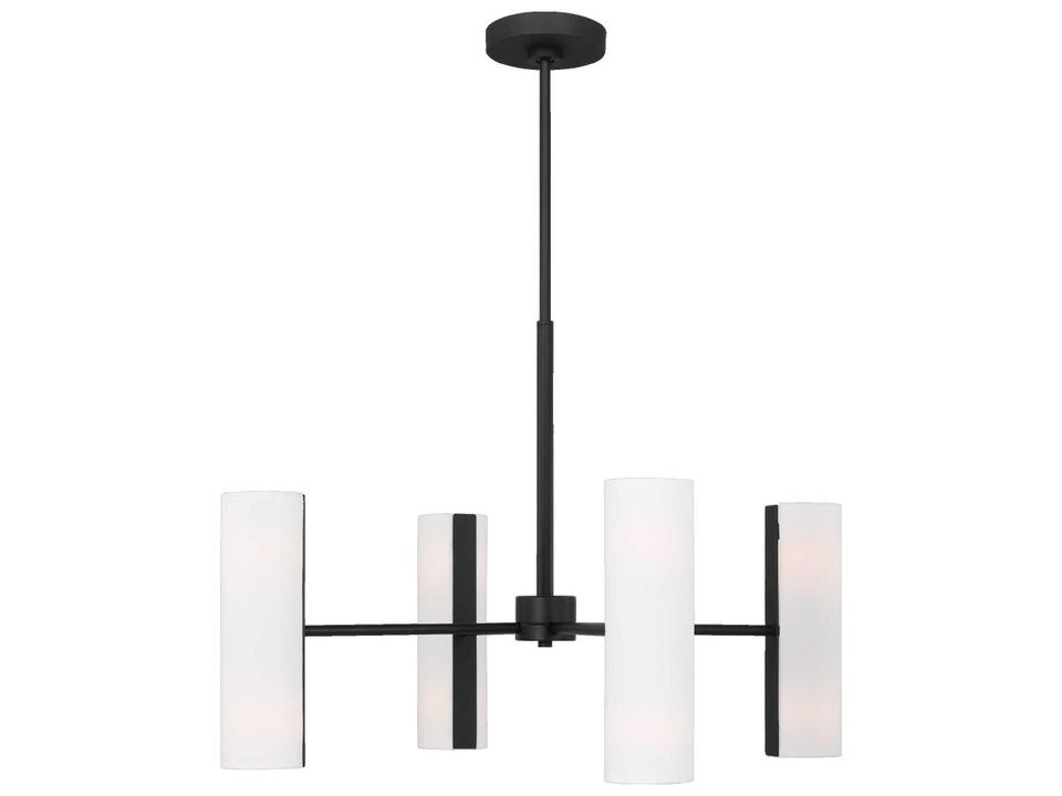 Capalino 8-Light Chandelier in Midnight Black with White Linen Shades