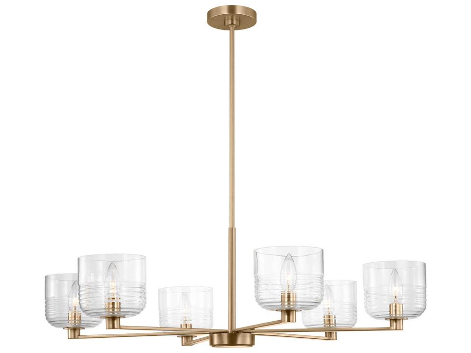 6-Light Lochdale Chandelier with Clear Ribbed Glass in Satin Brass