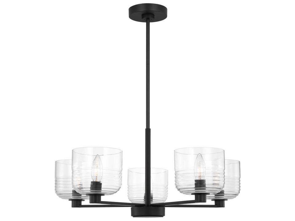 5-Light Lochdale Chandelier in Midnight Black with Ribbed Glass