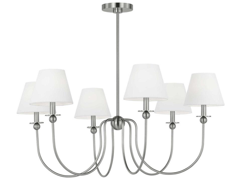 6-Light Elsay Chandelier in Brushed Nickel with White Linen Shades
