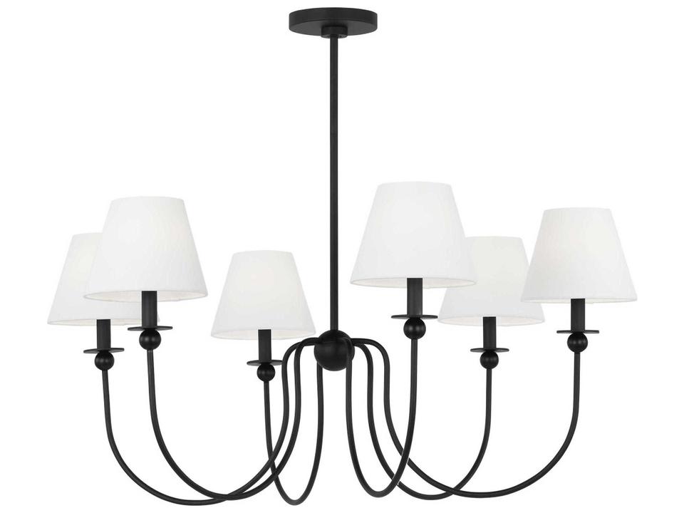 6-Light Elsay Chandelier in Midnight Black with Linen Shades