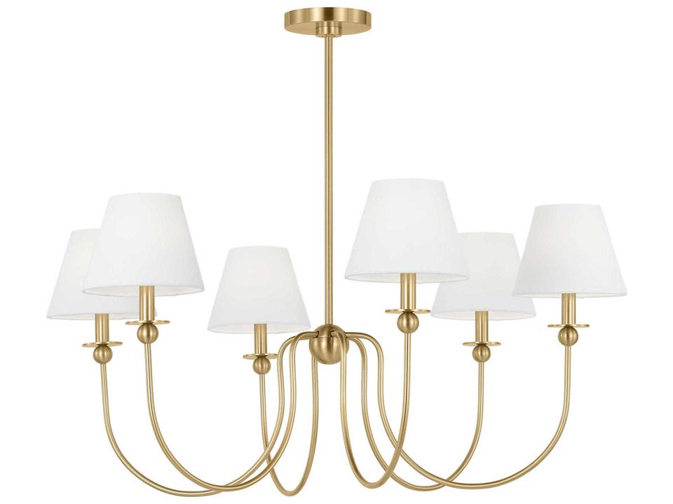 6-Light Elsay Chandelier in Satin Brass with White Linen Shades