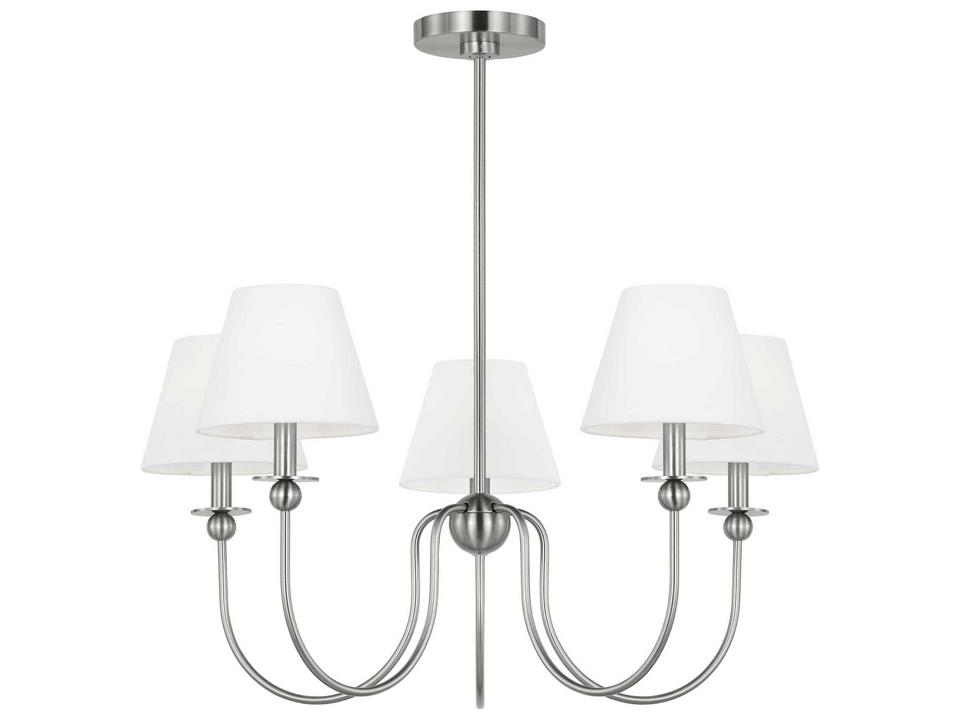 Elsay 5-Light Chandelier in Brushed Nickel with White Linen Shades