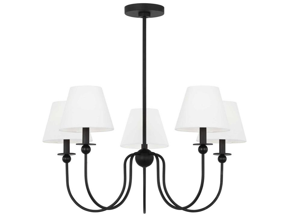 5-Light Elsay Chandelier in Midnight Black with White Linen Shades