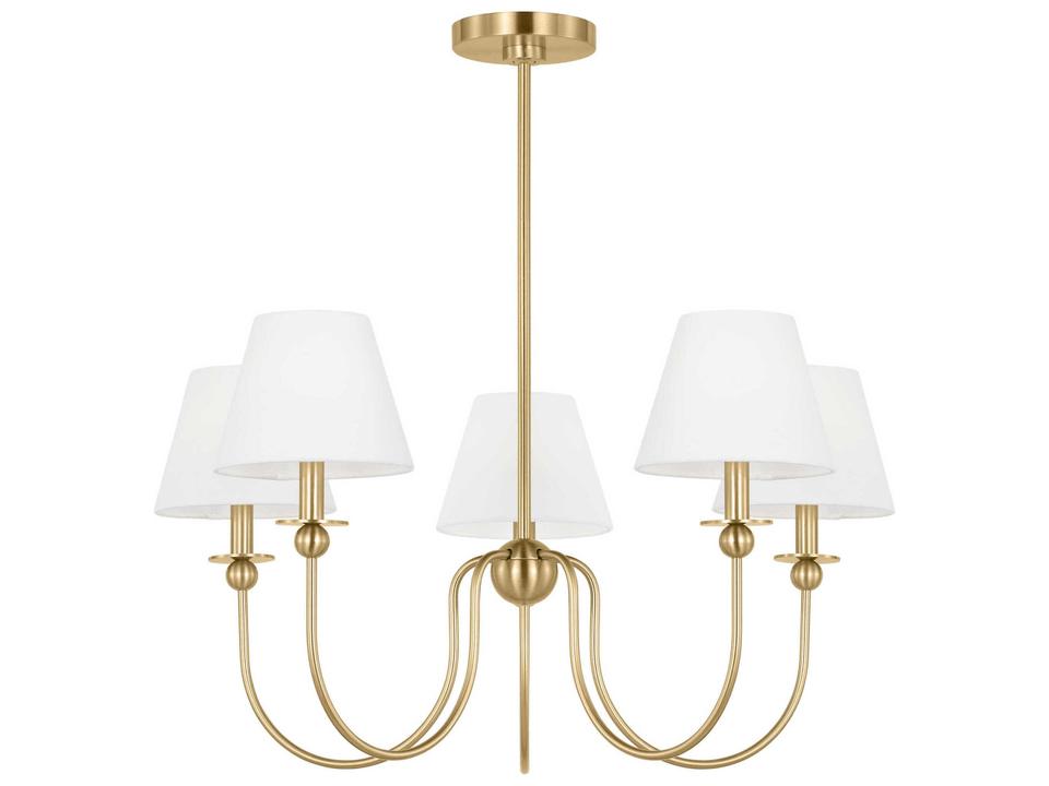 Elsay 5-Light Chandelier in Satin Brass with Linen Shades