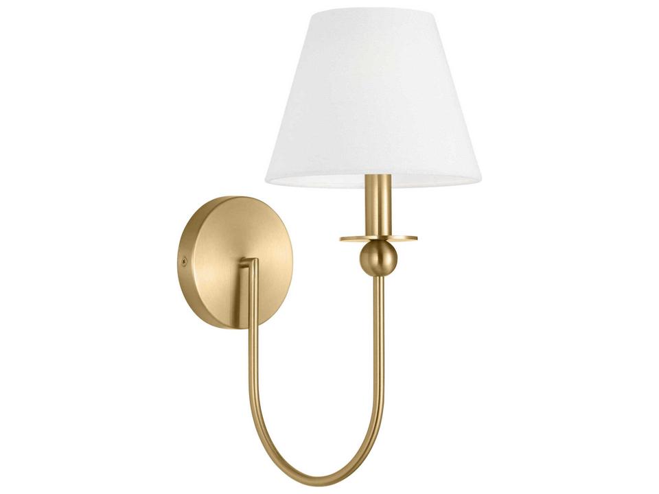 Elsay 1-Light Wall Sconce in Satin Brass with White Linen Shade
