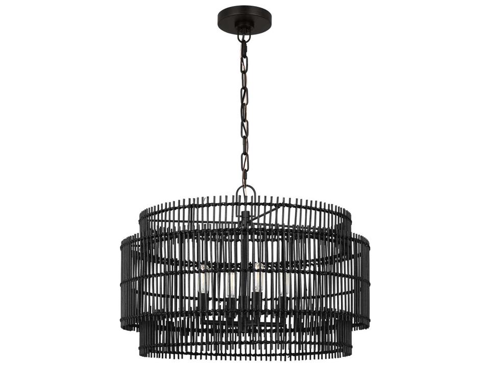 4-Light Elio Chandelier in Aged Iron with Natural Bamboo Shade