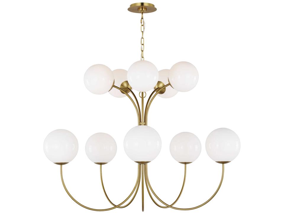 Noemie 10-Light Chandelier in Burnished Brass with Milk Glass