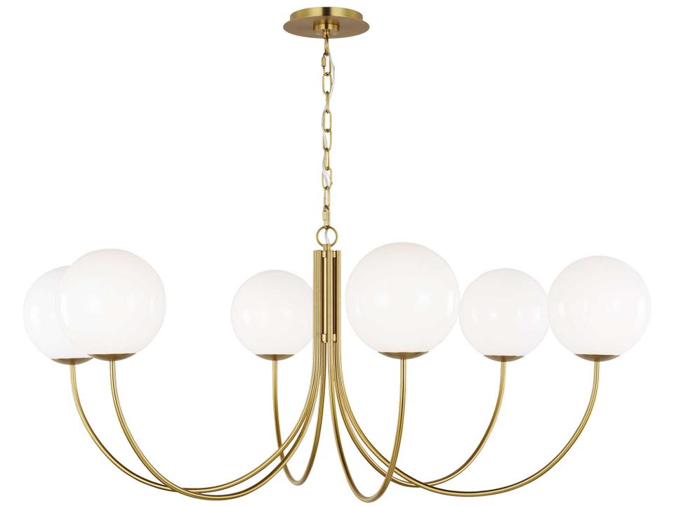 Noemie 6-Light Chandelier in Burnished Brass with Milk Glass