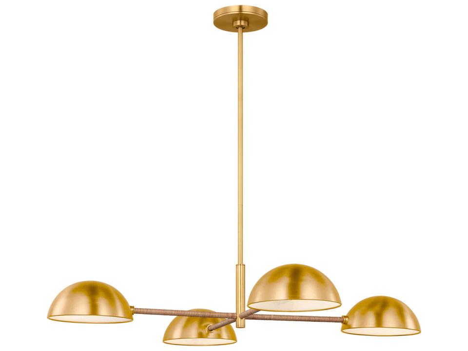 Balleroy 4-Light Chandelier in Burnished Brass and Rattan
