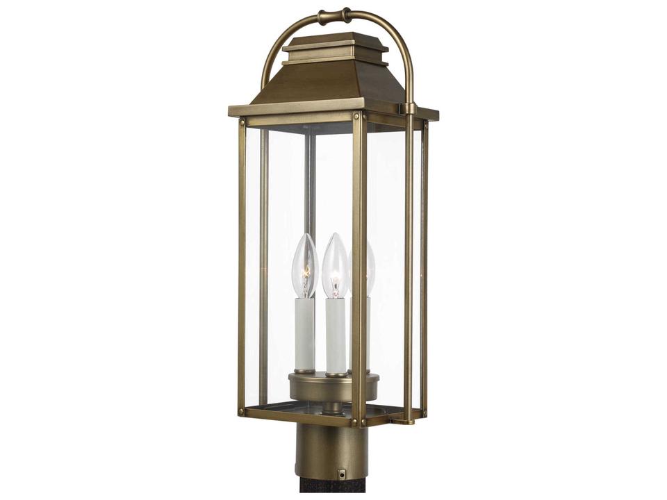 Wellsworth 3-Light Outdoor Post Lantern in Painted Distressed Brass