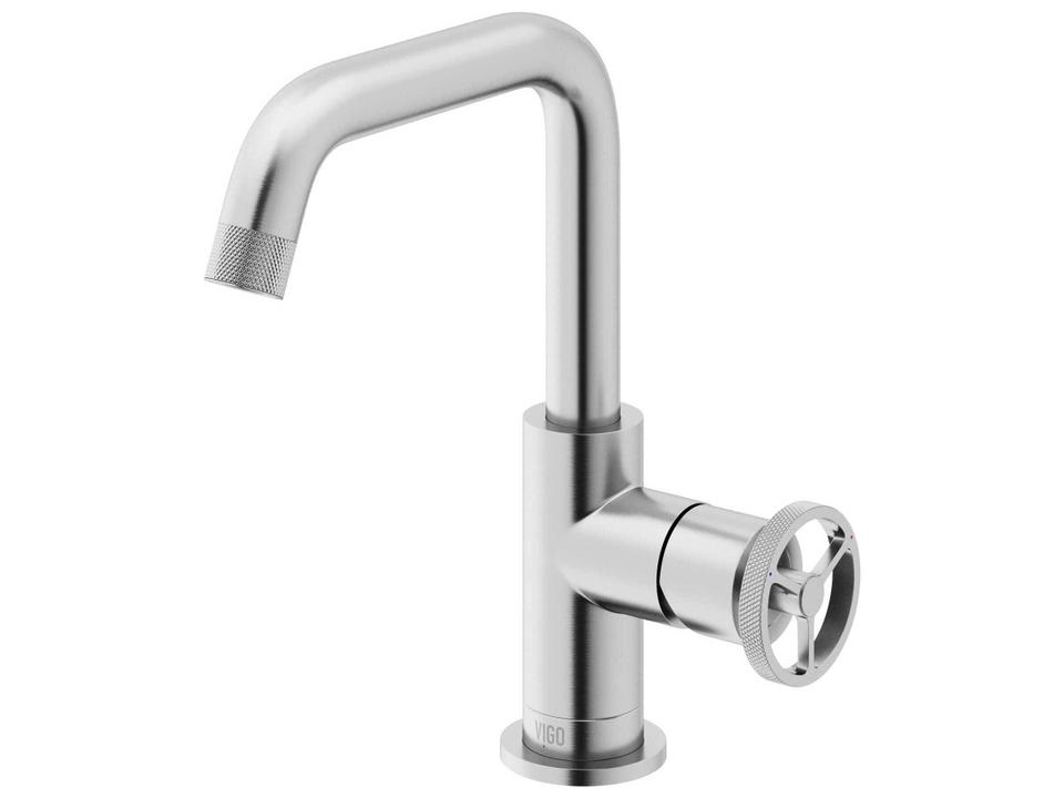 Cass Single Hole Bathroom Faucet in Solid Brass with Wheel Handle