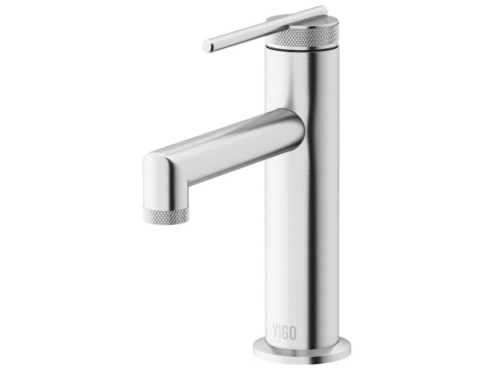 Sterling Single Handle Single Hole Bathroom Faucet in Solid Brass with Knurled Detail