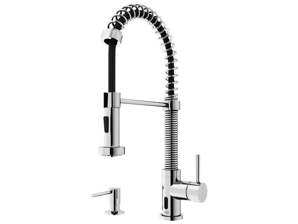 Edison Touchless Pull Down Pre-Rinse Kitchen Faucet in Solid Brass with Soap Dispenser
