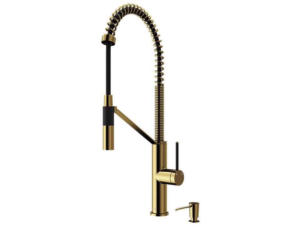 Livingston Single Handle Magnetic Pull-Down Kitchen Faucet in Matte Brushed Gold with Soap Dispenser