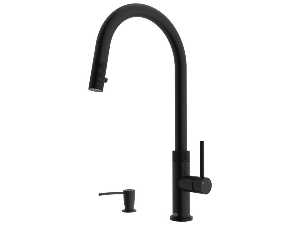 Bristol Single Handle Pull-Down Kitchen Faucet in Brass with Soap Dispenser