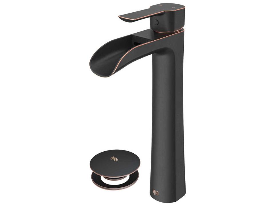 Niko Vessel Bathroom Faucet in Antique Rubbed Bronze with Waterfall Spout and Pop-Up Drain