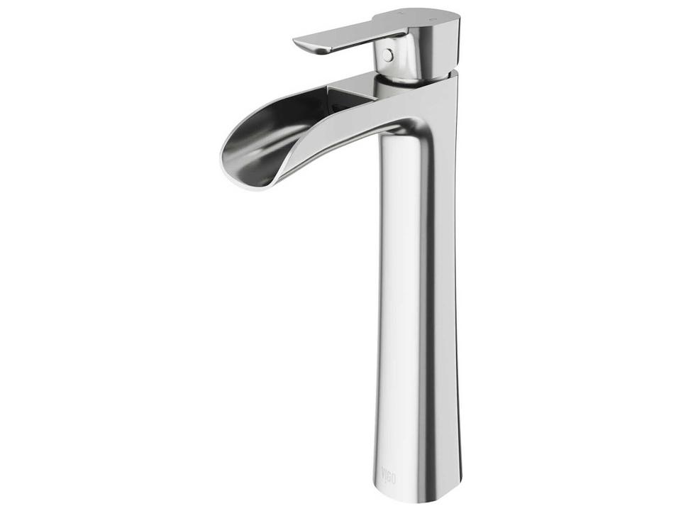 Niko Single Handle Vessel Bathroom Faucet in Brushed Nickel with Waterfall Spout