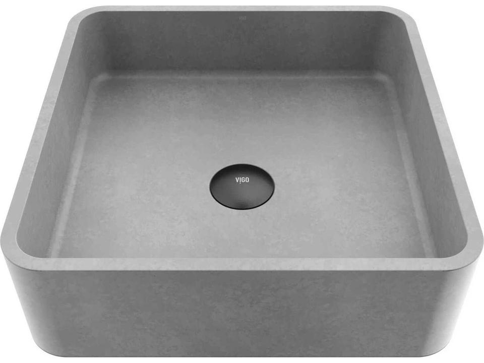Navona Gothic Square Concreto Stone Vessel Bathroom Sink in Matte Gray