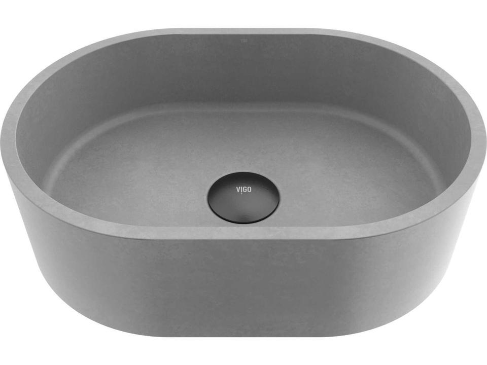 Amada Concreto Stone Oval Vessel Sink in Ash Gray