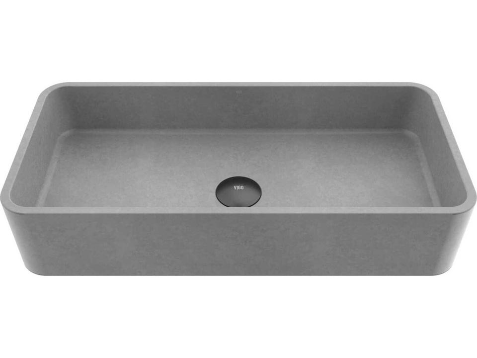 Concreto Stone Rectangular Bathroom Vessel Sink in Gray with QuickDrain