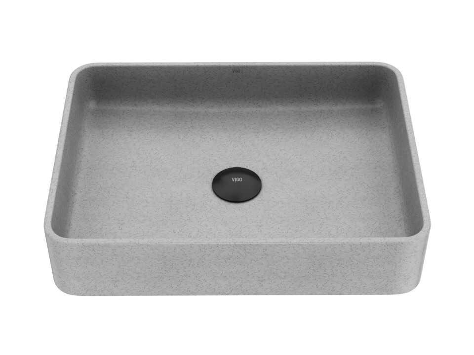 Concreto Stone Rectangular Concrete Vessel Bathroom Sink in Gothic Gray