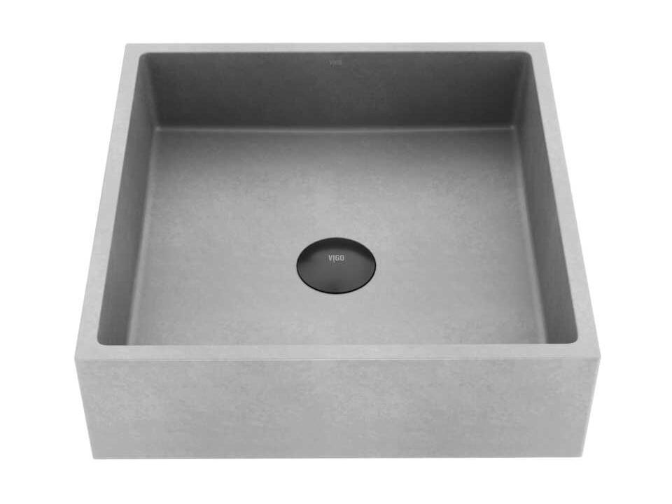 Alhambra Concreto Stone Square Vessel Bathroom Sink in Gothic Gray