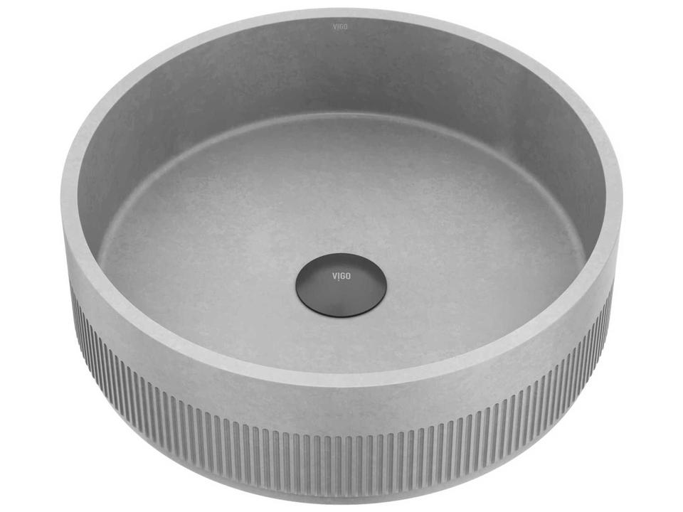 Cypress Round Fluted Concreto Stone Vessel Sink in Ash Gray