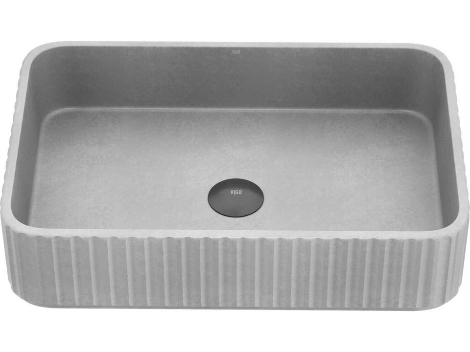 Windsor Rectangular Fluted Concreto Stone Vessel Bathroom Sink in Matte Gray