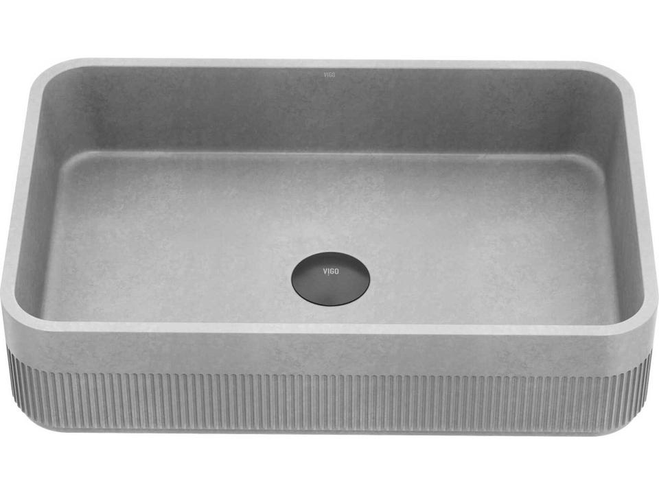 Cypress Rectangular Fluted Bathroom Vessel Sink in Matte Grey Concreto Stone