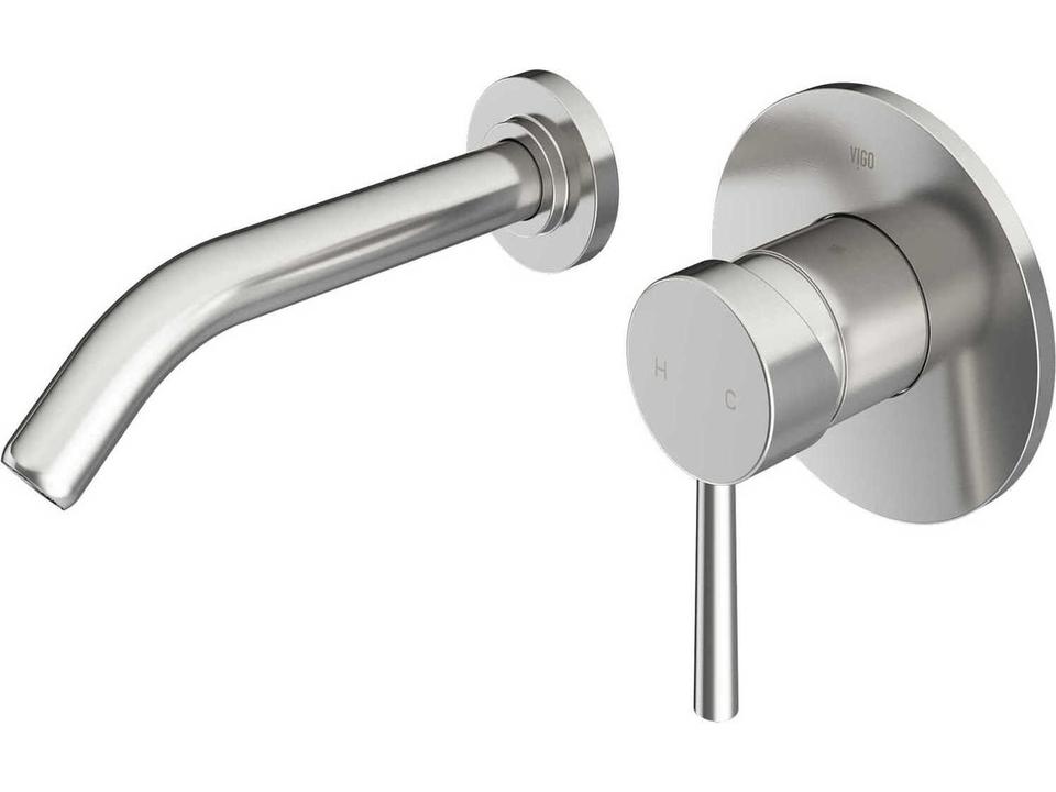 Olus Single Handle Wall Mount Bathroom Faucet in Brushed Nickel and Solid Brass