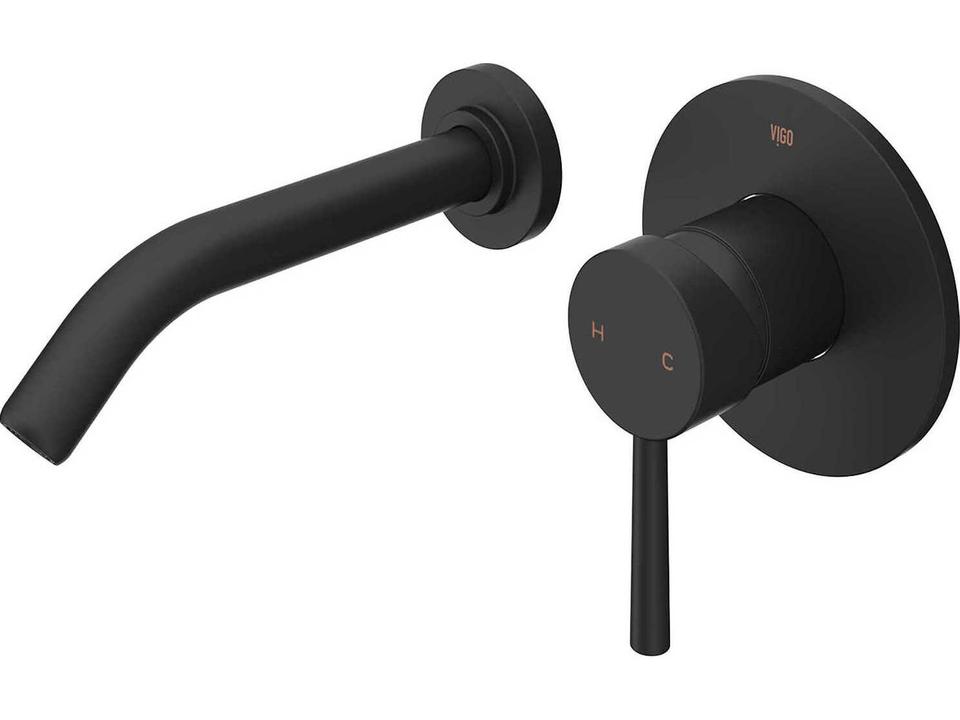 Olus Wall Mount Single Handle Bathroom Faucet in Matte Black Brass