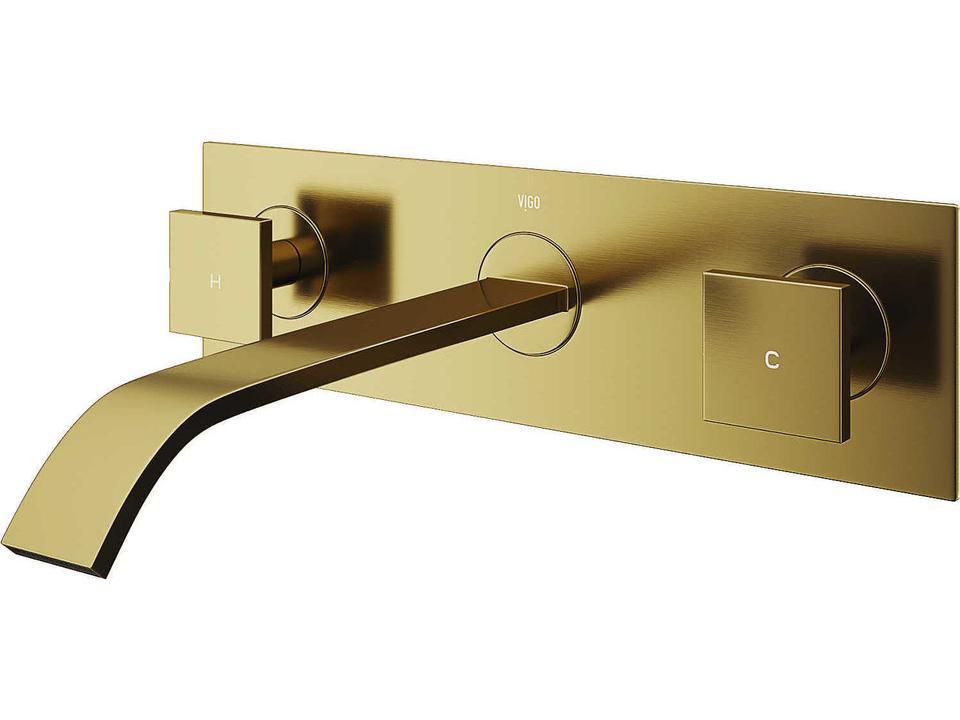 Titus Wall Mount Widespread Bathroom Faucet in Matte Brushed Gold
