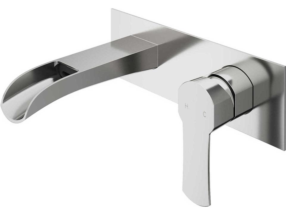 Cornelius Wall Mount Bathroom Faucet in Brushed Nickel with Waterfall Spout