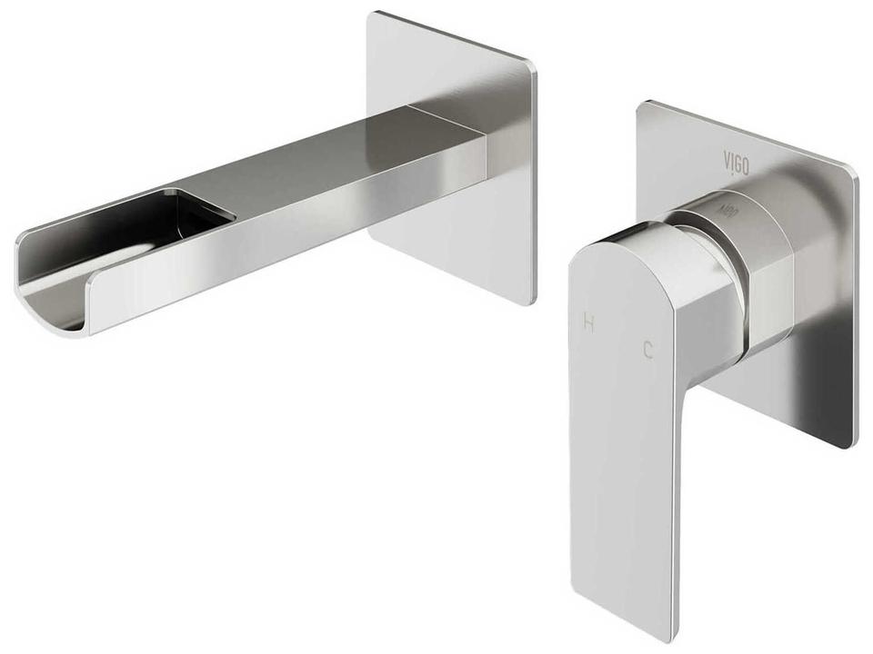 Atticus Wall Mount Bathroom Faucet in Brushed Nickel with Waterfall Spout