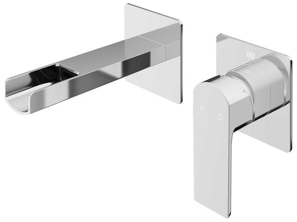 Atticus Single Handle Wall Mount Bathroom Faucet in Chrome with Waterfall Spout