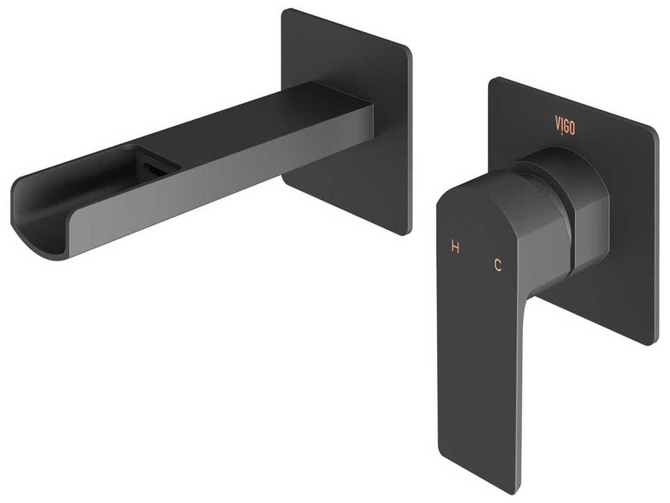 Atticus Wall Mount Bathroom Faucet in Matte Black with Waterfall Spout
