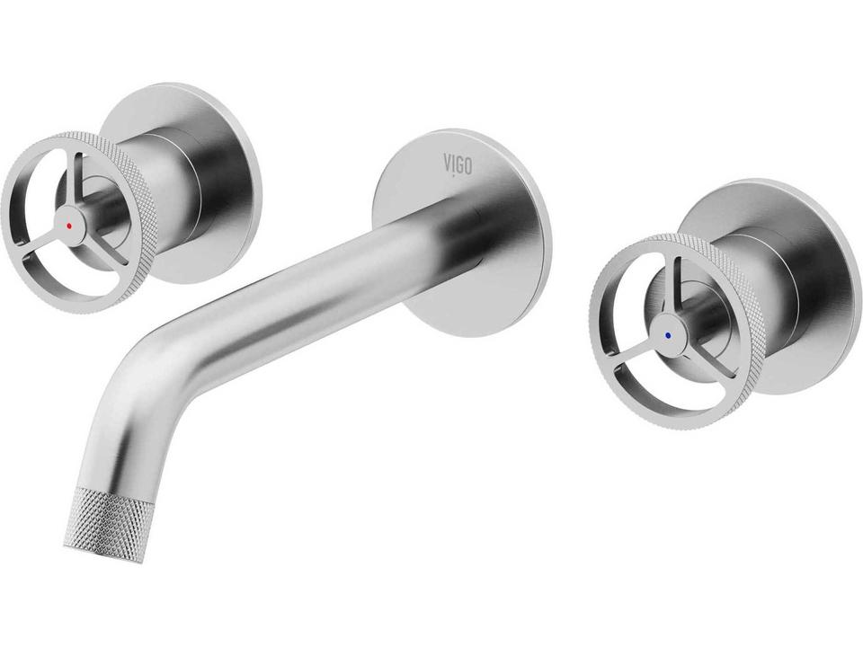 Cass Double Handle Wall Mounted Widespread Bathroom Faucet in Solid Brass