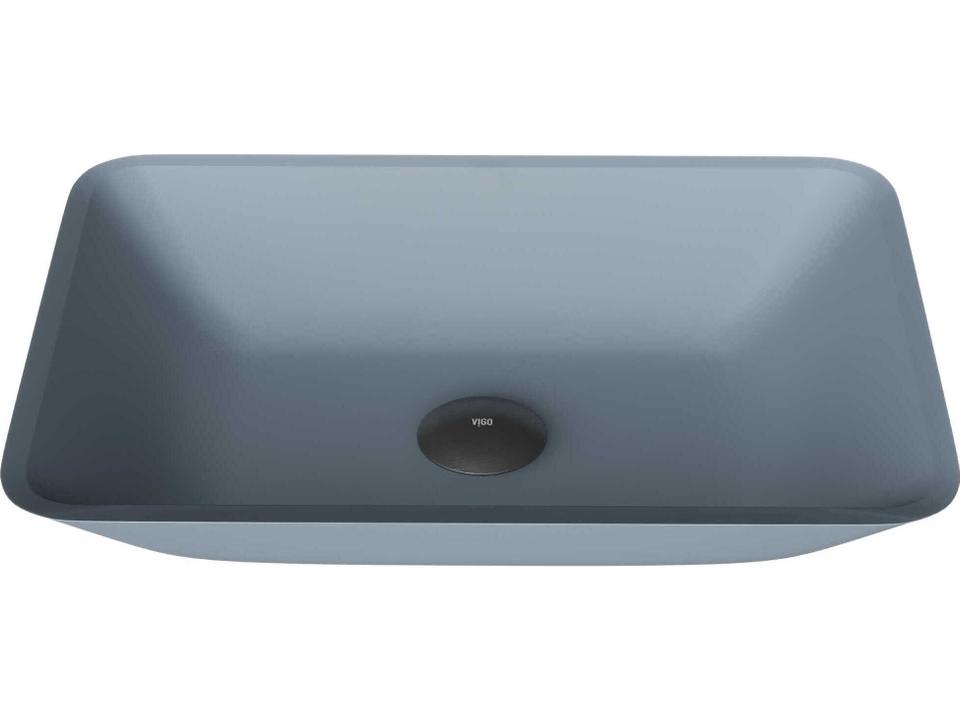 Sottile Rectangular Glass Vessel Bathroom Sink in Blue Matte Shell