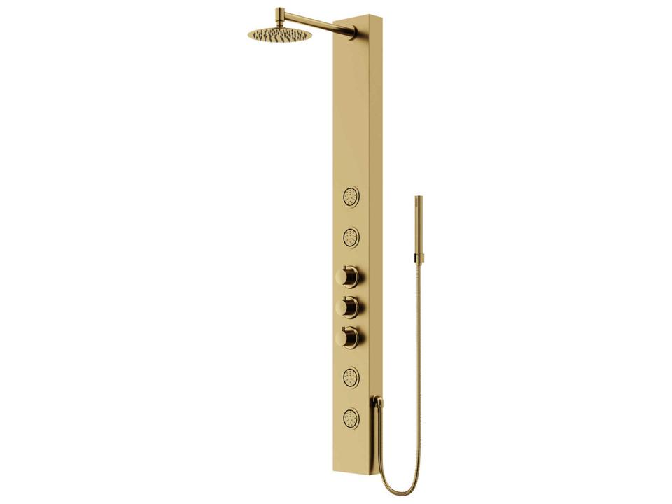 Ellington Shower Panel System in Matte Brushed Gold with 4 Jets and Rainfall Head