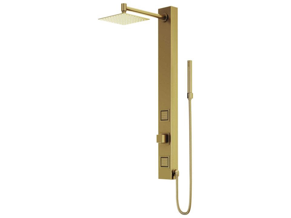 Orchid 2-Jet Shower Panel System with Square Rainfall Head Hand Shower in Matte Brushed Gold