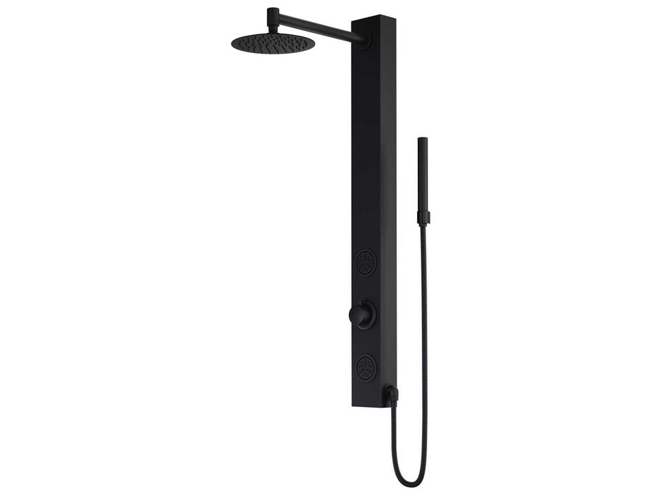 Gardenia 2-Jet Shower Panel System in Matte Black with Rainfall Showerhead and Hand Shower